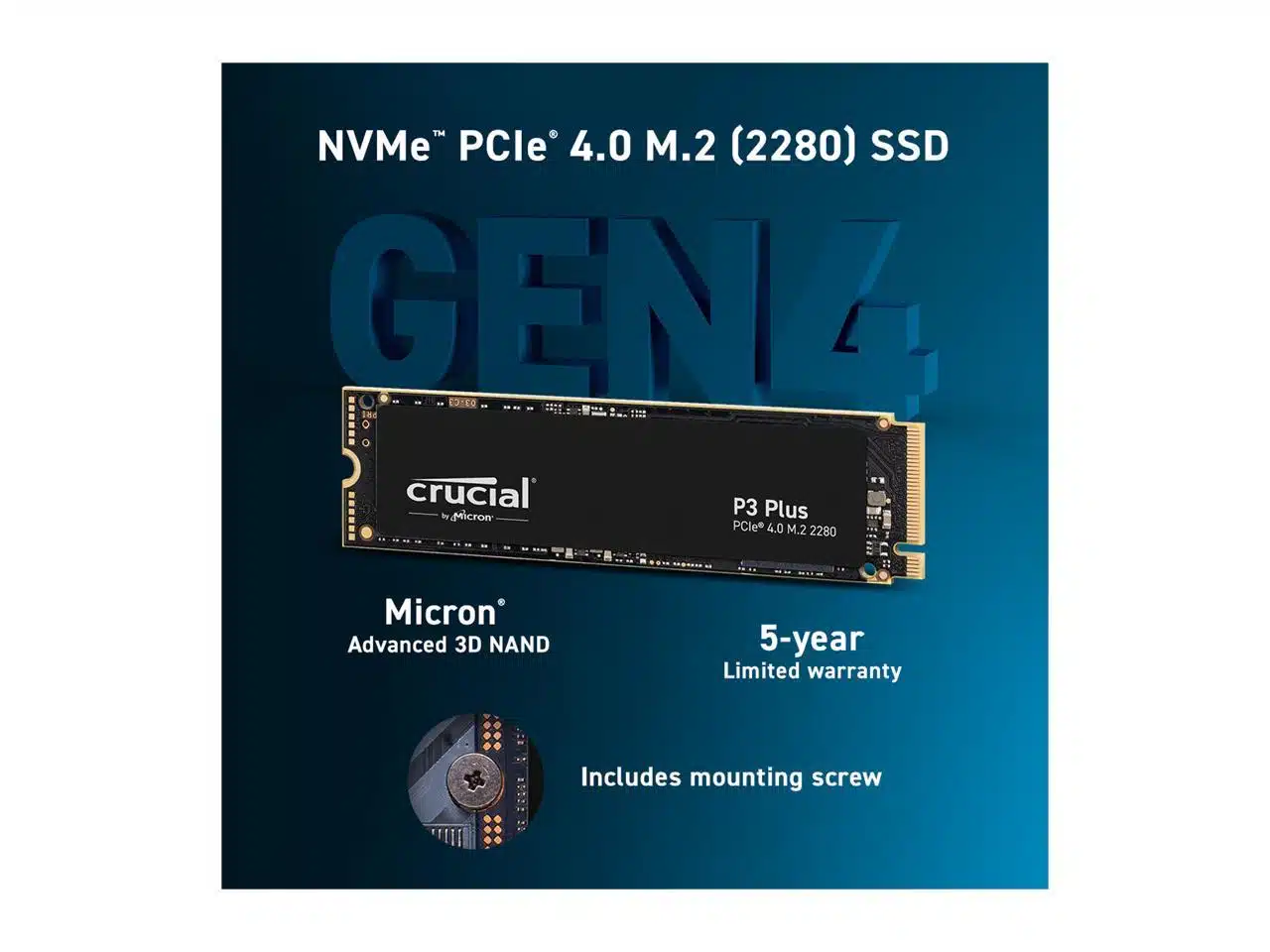 Crucial P3 Plus 2TB PCIe 4.0 3D NAND NVMe M.2 SSD, up to 5000MB/s - Image 3