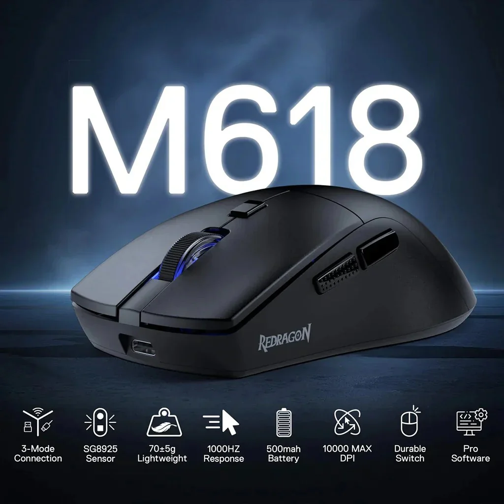 Redragon M618 AZZMACH Lite 70g Lightweight 10K DPI Wireless Gaming Mouse - Image 2