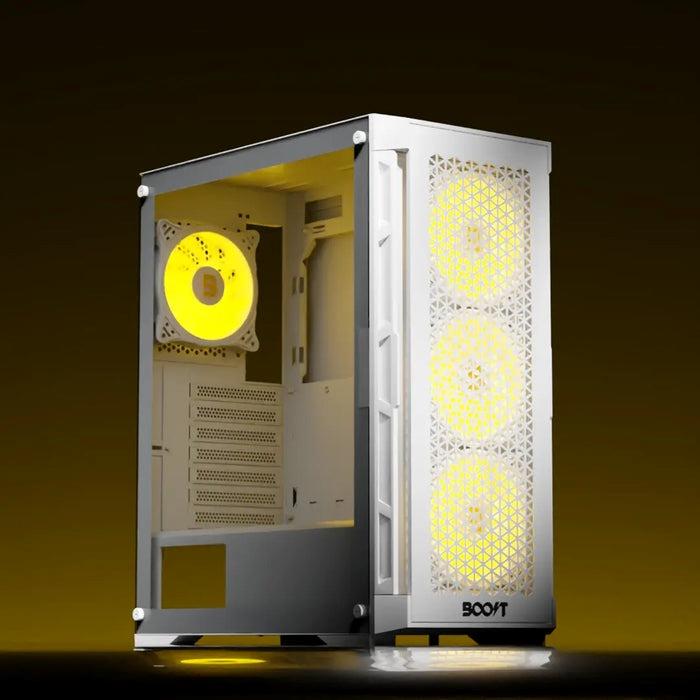 Boost Enclosure Pro Series P300 White Mid-Tower ATX Gaming Case with 4 ARGB Fans
