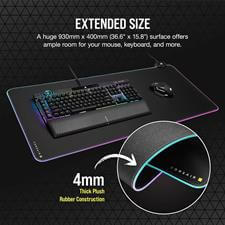 Corsair MM700 RGB Extended Cloth Gaming Mouse Pad: 36.6" x 15.8", 360° RGB Lighting, Two USB Port Hub, Thick Rubber - Black - Image 2