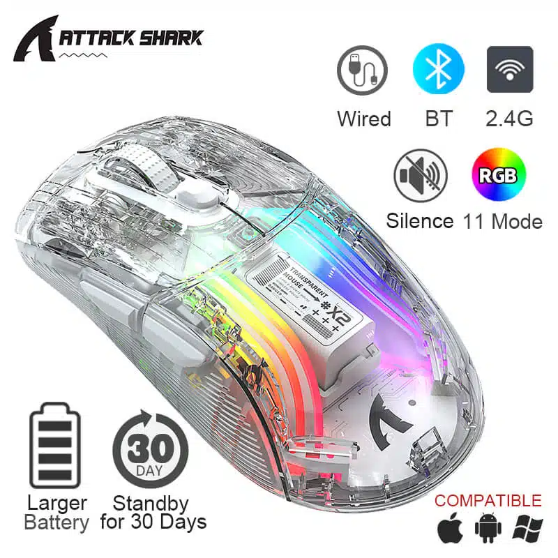 Attack Shark X2 RGB Wireless Gaming Mouse -white