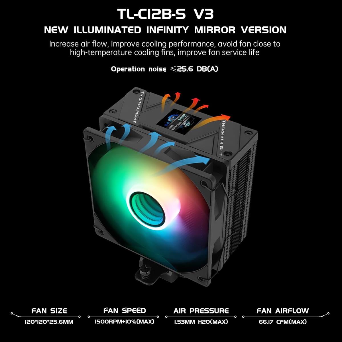 Thermalright Assassin Spirit 120 Vision Black ARGB CPU Air Cooler with 1.54 inch IPS Display