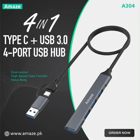 AMAZE USB3.0 + TYPE-C TO 4 IN 1 USB 3.0 HUB | A304