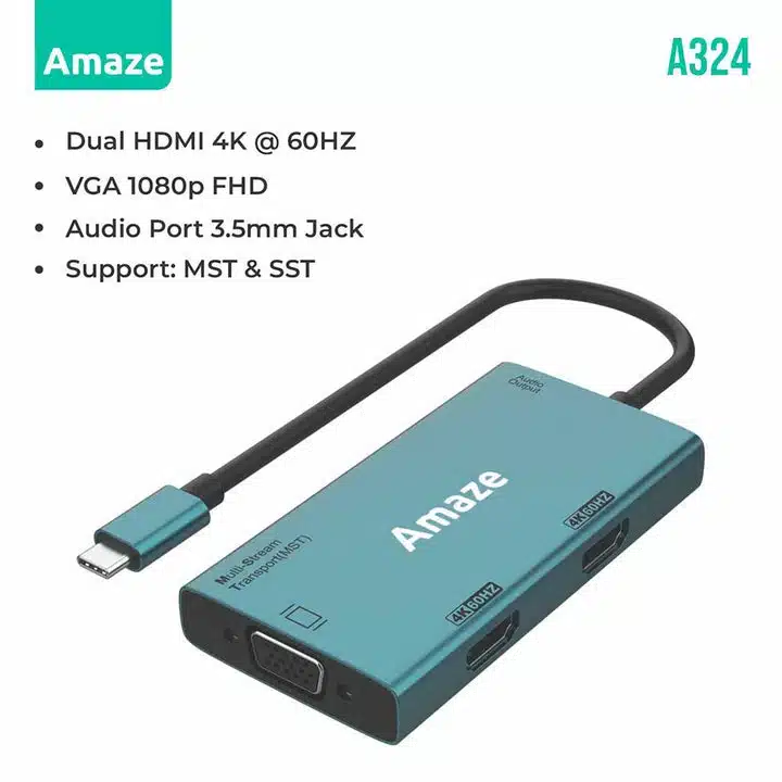 AMAZE TYPE C TO DUAL HDMI + VGA + AUDIO HUB | A324 whilegeek