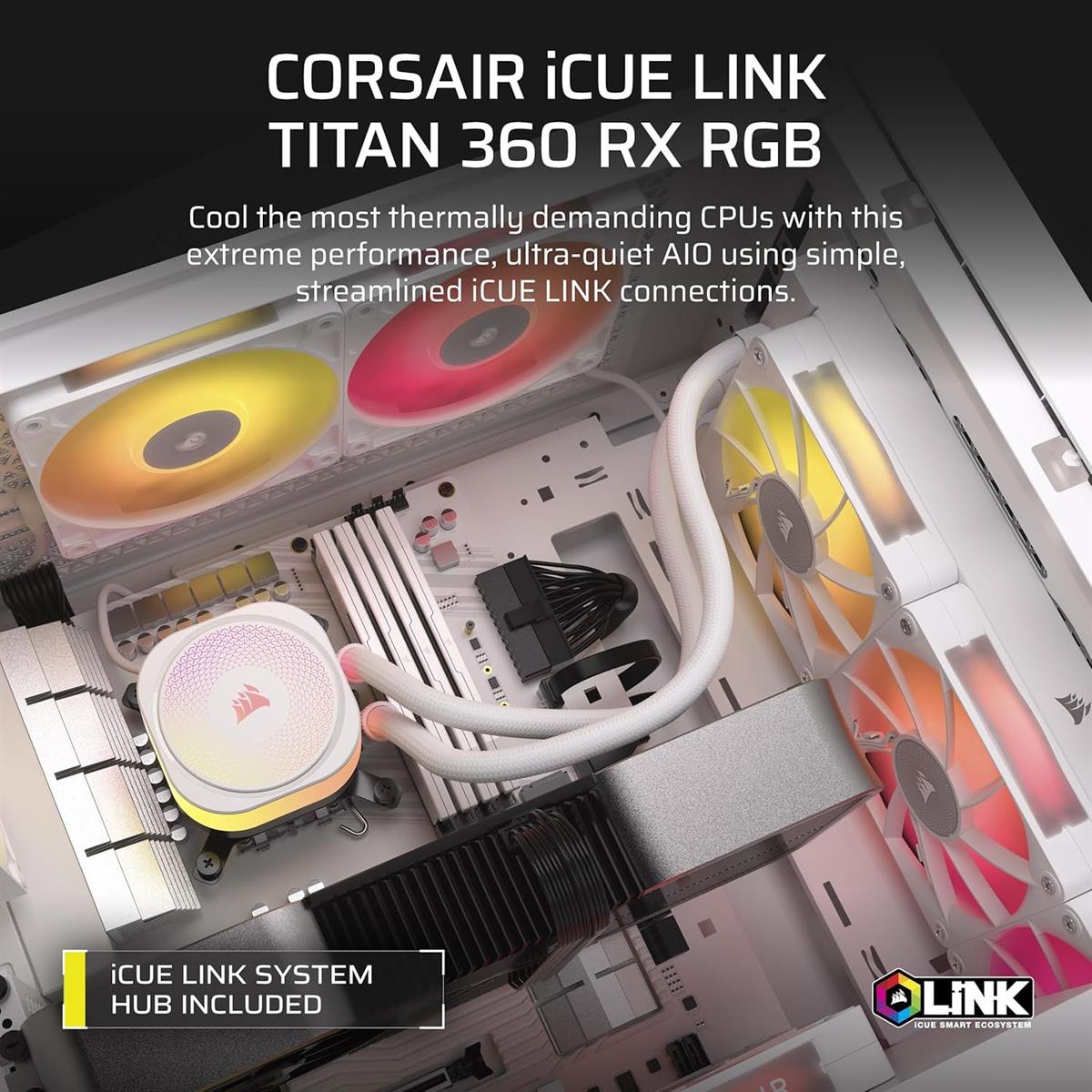 Corsair iCUE Link Titan 360 RX RGB AIO Liquid CPU Cooler White whilegeek