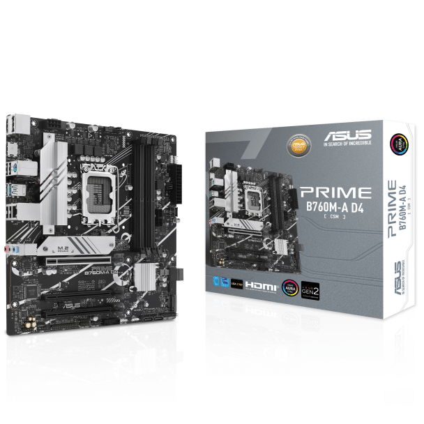 ASUS PRIME B760M-A D4 Intel B760 LGA1700 DDR4 Micro-ATX Motherboard | PCIe 4.0, Dual M.2, 2.5Gb LAN
