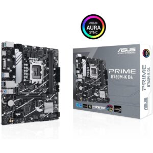 ASUS PRIME B760M-K D4 Intel B760 LGA1700 DDR4 Micro-ATX Motherboard | PCIe 4.0, Dual M.2