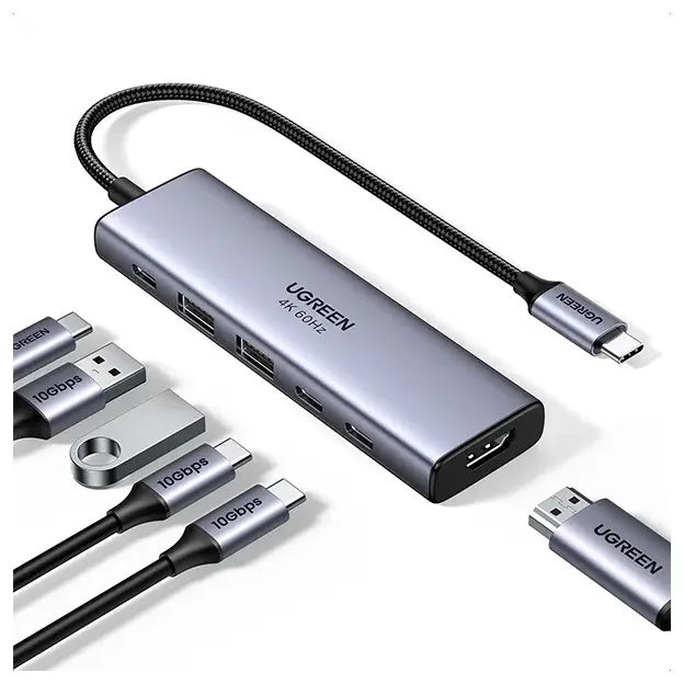 UGREEN 35999 6-in-1 USB-C Hub | 4K 60Hz HDMI, 100W PD, USB 3.2 & SD/TF Card Reader
