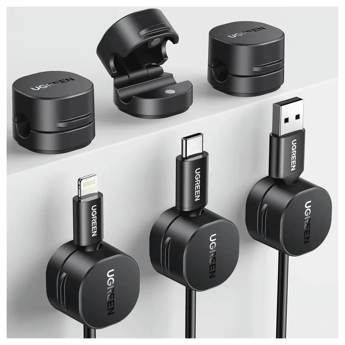 UGREEN 45797 Magnetic Cable Organizer 3-Pack | Desktop Cable Holder