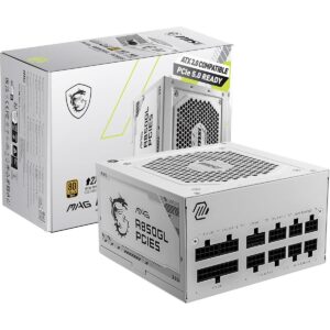 MSI MAG A850GL PCIE5 White 850W 80 Plus Gold Fully Modular Power Supply | ATX 3.1 Ready
