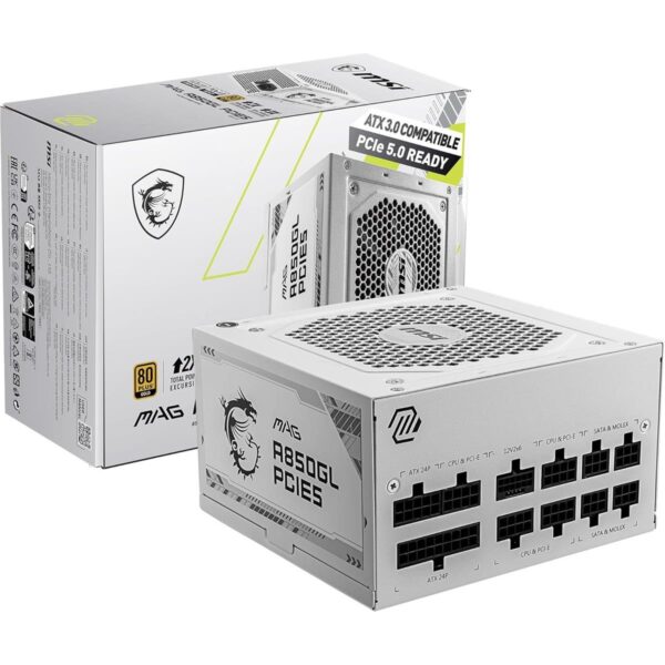 MSI MAG A850GL PCIE5 White 850W 80 Plus Gold Fully Modular Power Supply | ATX 3.1 Ready