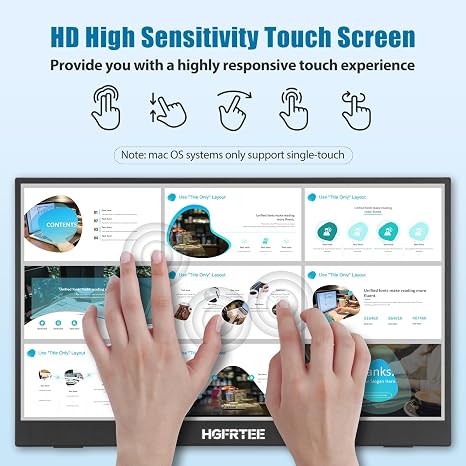 HGFRTEE 14-Inch Portable Touch Monitor 1080P FHD IPS Display | USB-C Touchscreen Travel Monitor