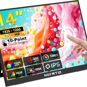 HGFRTEE 14-Inch Portable Touch Monitor 1080P FHD IPS Display | USB-C Touchscreen Travel Monitor