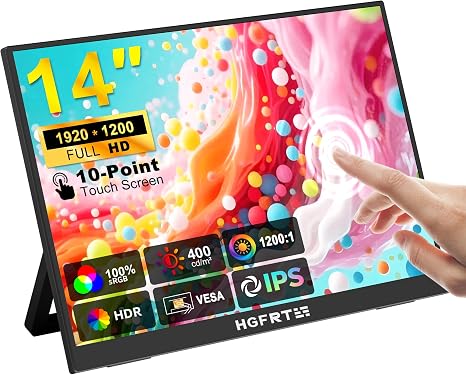 HGFRTEE 14-Inch Portable Touch Monitor 1080P FHD IPS Display | USB-C Touchscreen Travel Monitor