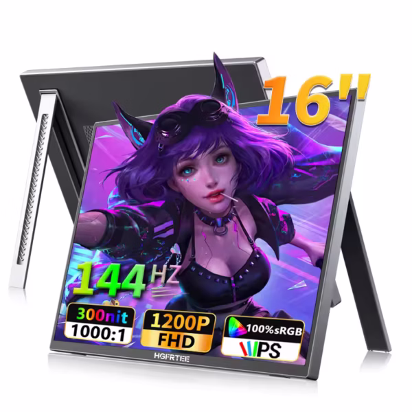 HGFRTEE 16-Inch Portable Gaming Monitor 144Hz 2.5K QHD IPS Display | USB-C Portable Monitor